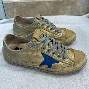 Golden Goose VStar Golden Waxed Canvas with Blue Star Size 38
